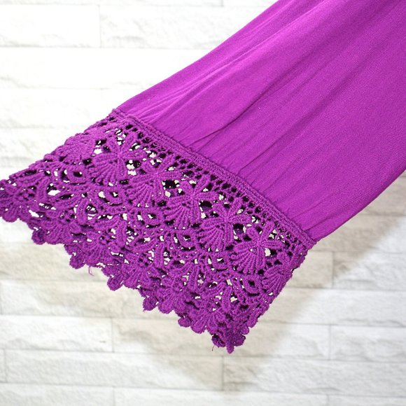 CHARMING CHARLIE Tunic Top Boho Lace Fringe Oversized Cotton Purple Large - Picture 3 of 12